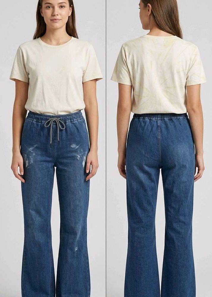 Flared Denim Jeans with white tie-dye Tshirt