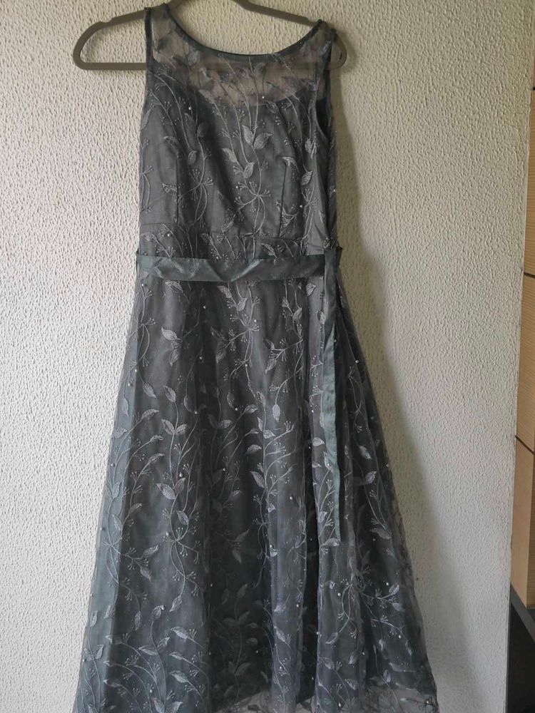 Elegant Embroidered Grey Dress