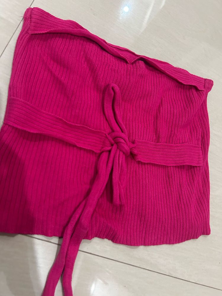 Ribbed Tie-Front Tube Top