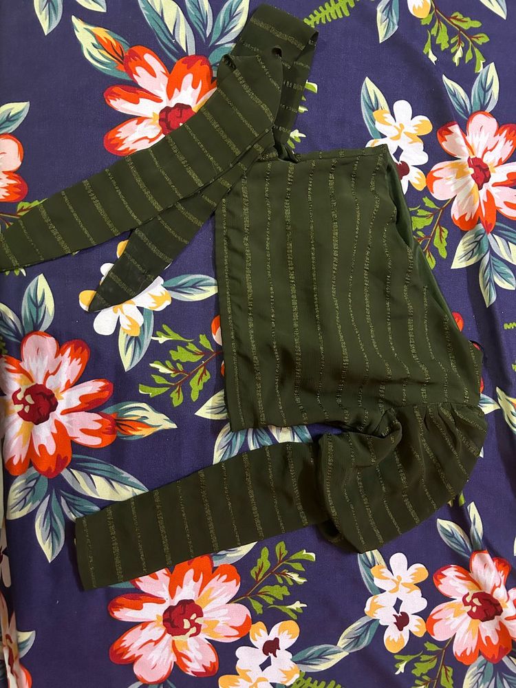 Stylish Olive Green Padded One Shoulder Top