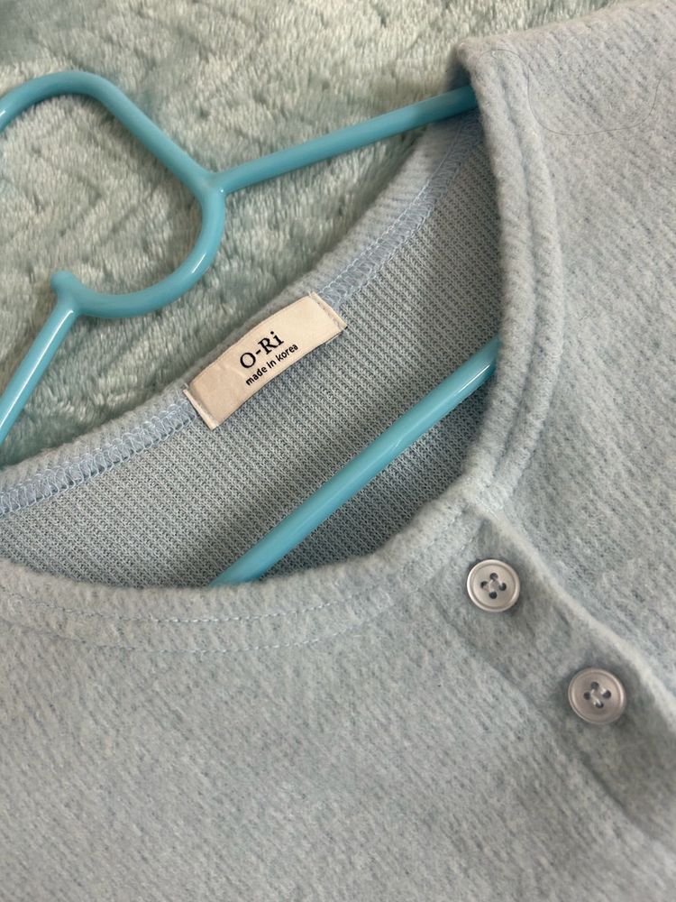 Korean Sky Blue Crop Sweater Cardigan Style