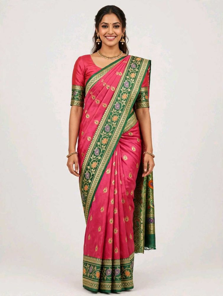 Elegant Pink Silk Saree with Green Border