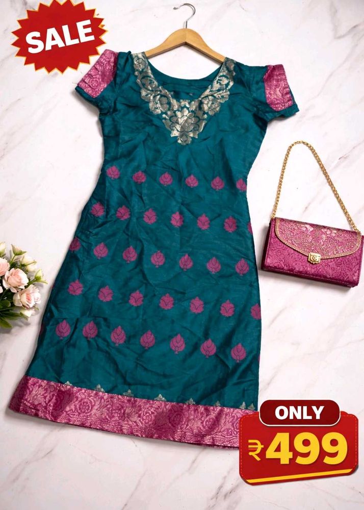 Teal Kurta with Pink Border and Accents