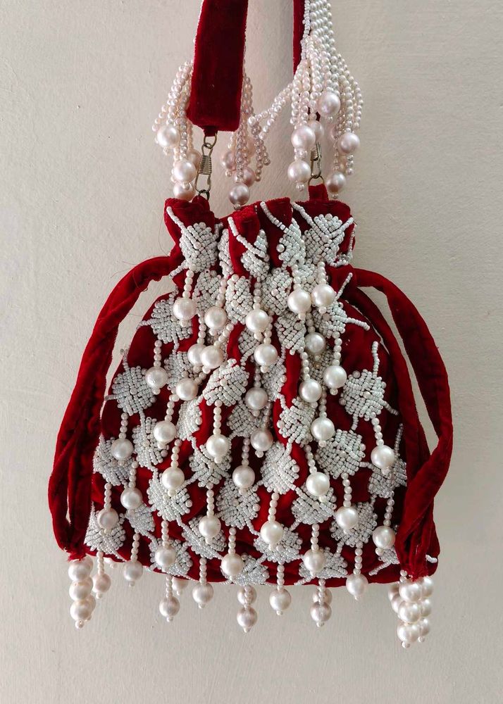 Elegant Maroon Beaded Potli Bag