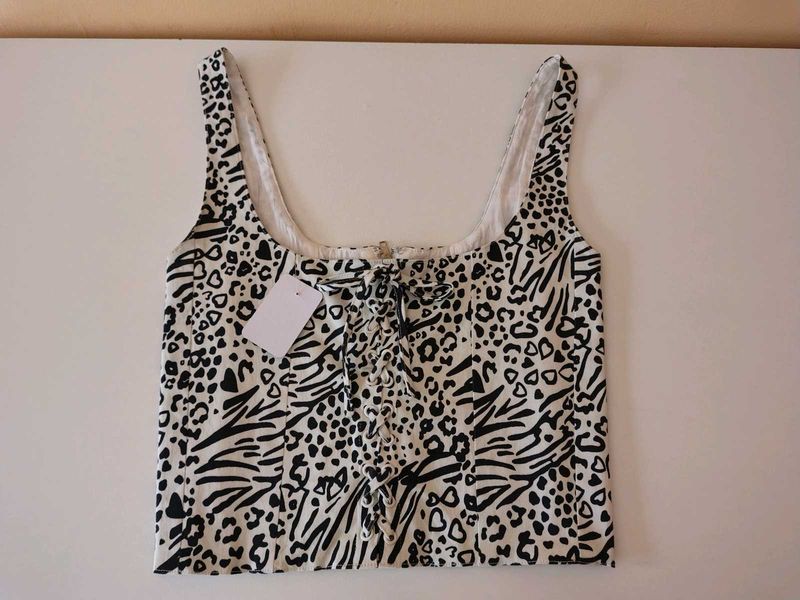 Animal Print Lace-Up Corset Top