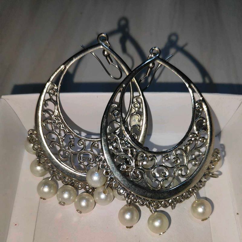 Pearl silver Jhumkas