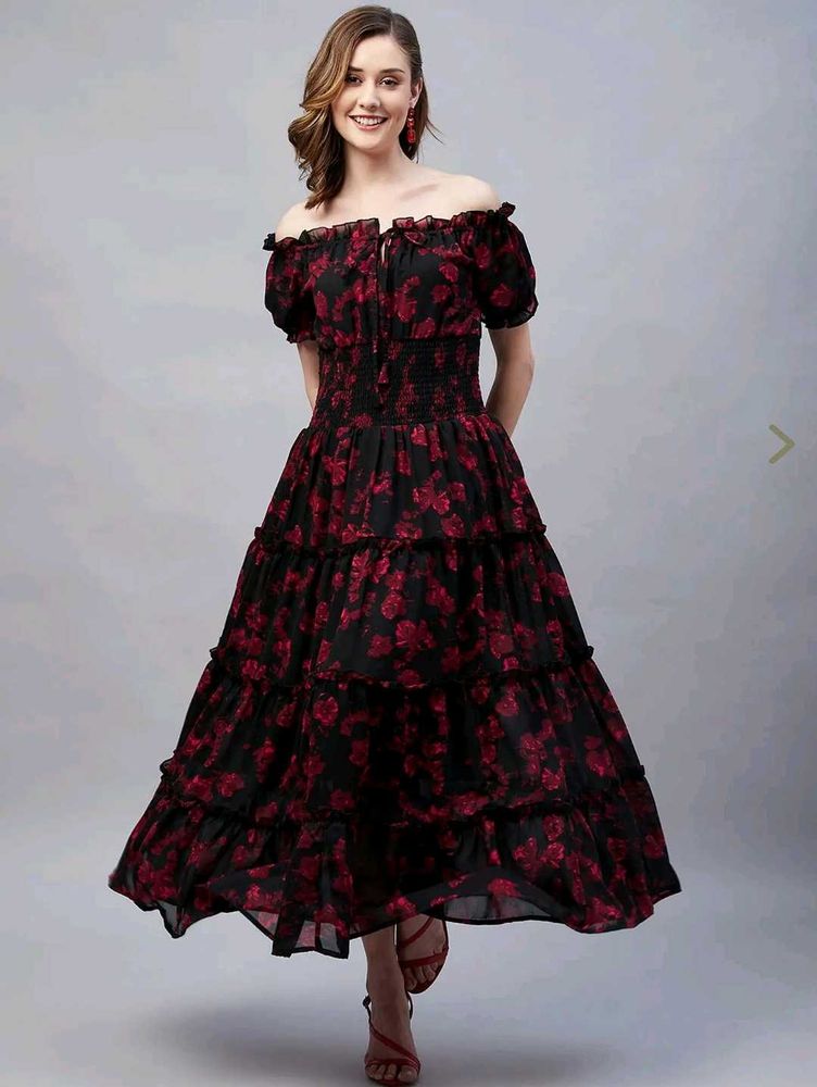 RARE Floral Printed Off-Shoulder Maxi Dress