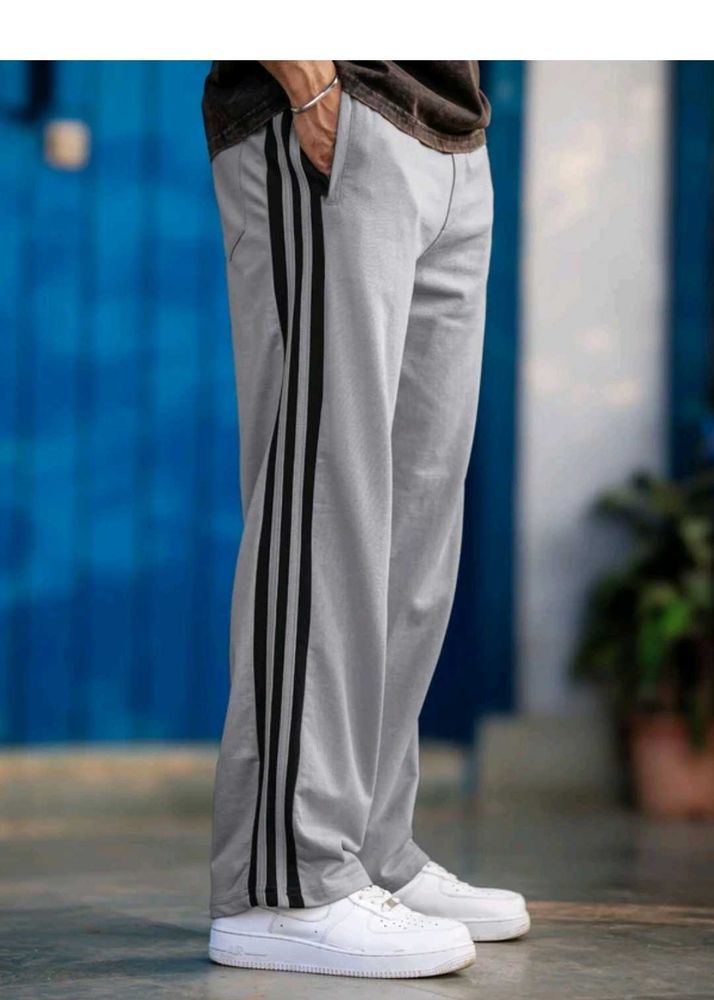 Men's Grey Track Pants with Black Stripes