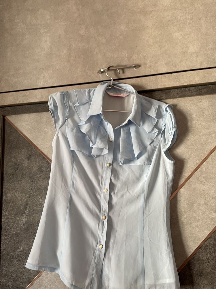 Light Blue Ruffle Shirt