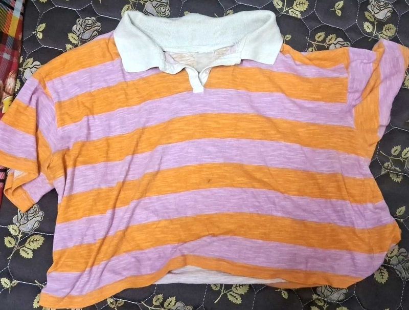 Striped Collared Crop Top