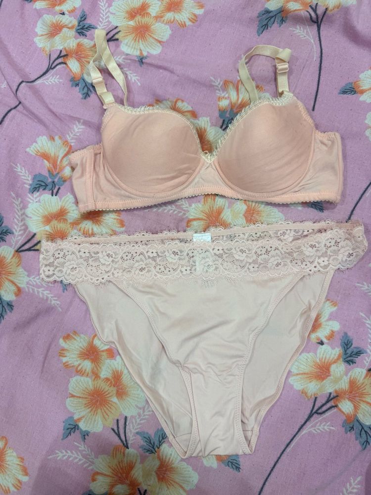 Peach Lace Bra &amp; Panty Set