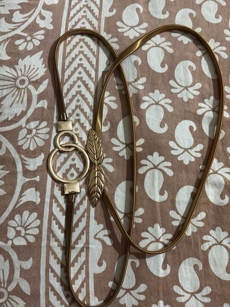 2 Gold Metallic stretchable Belts