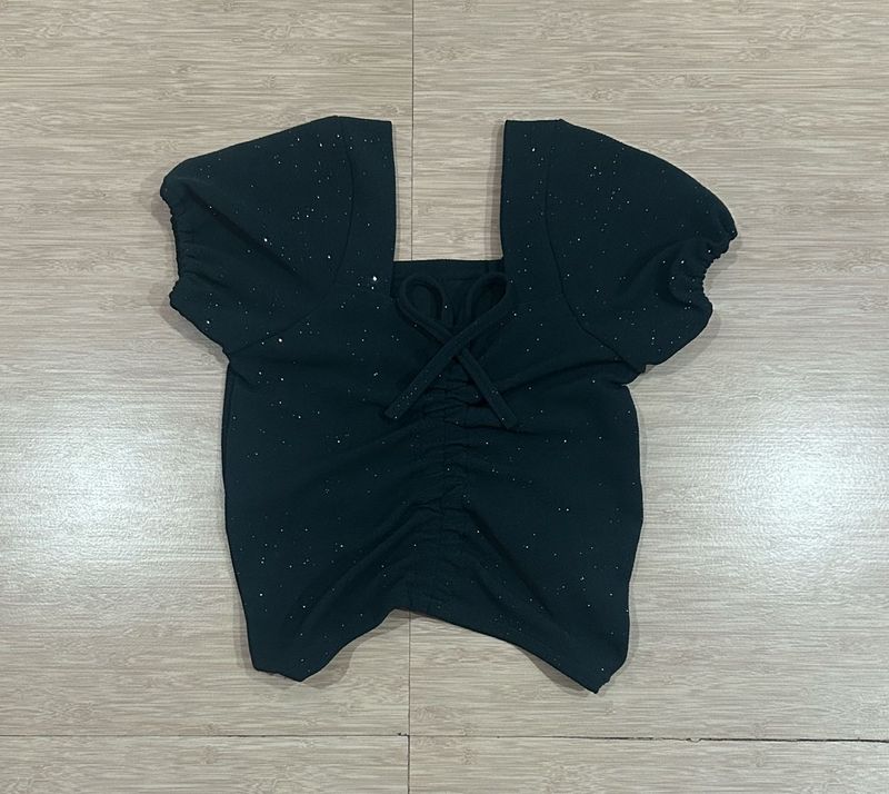 New Sparkly Ruched Square Neck Top