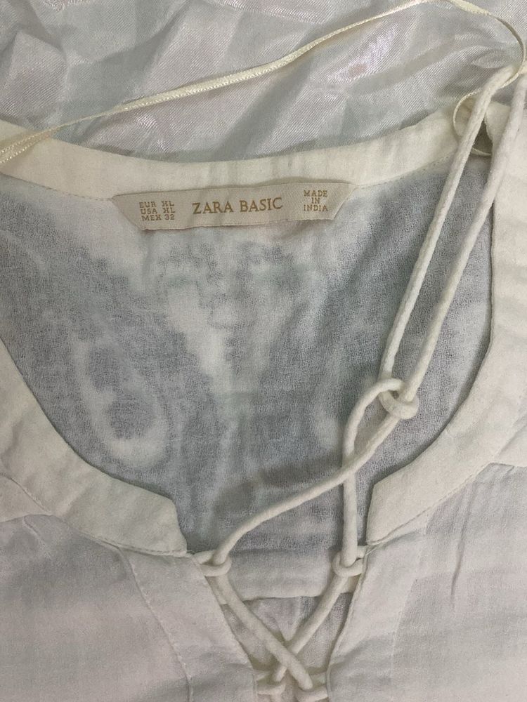Zara Basic White Lace-Up Top