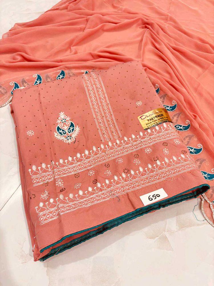 Peach Embroidered Kurta Set