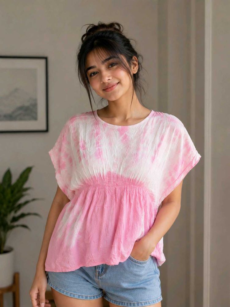 Pink &amp; White Tie-Dye Tunic Top