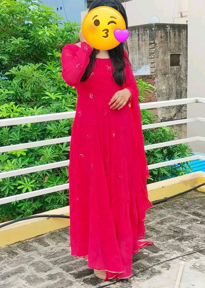 Vibrant Pink Embroidered Anarkali Gown