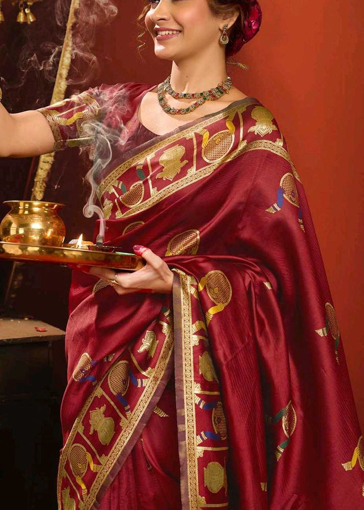 Elegant Maroon Silk Saree with Stiched Blouse