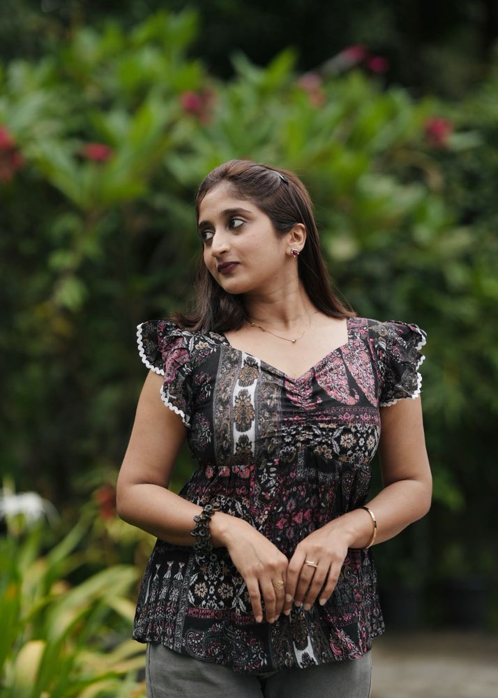 Bohemian Print Blouse with Flutter Sleeves