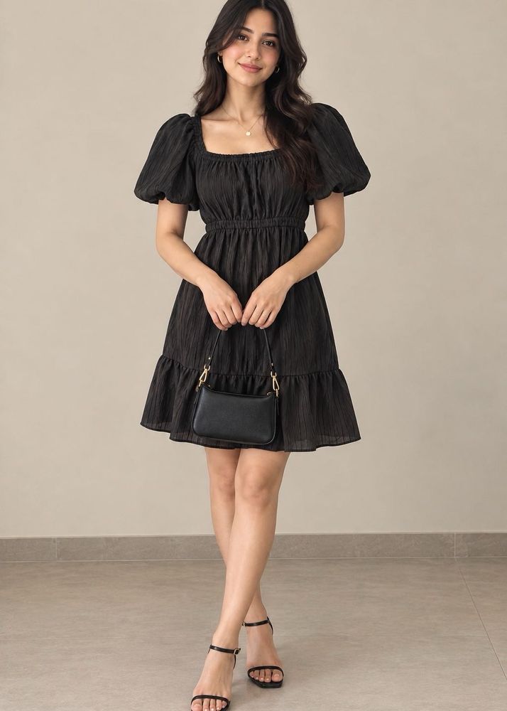 Chic Black Puff Sleeve Mini Dress