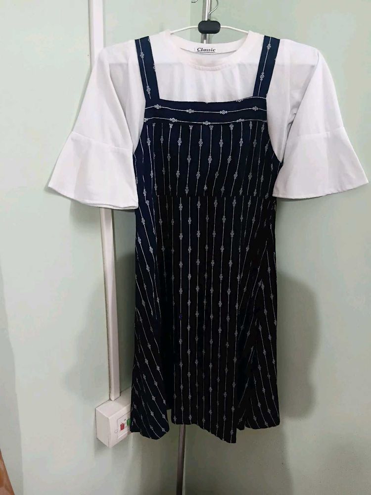Cute Navy &amp; White Pinafore Dress