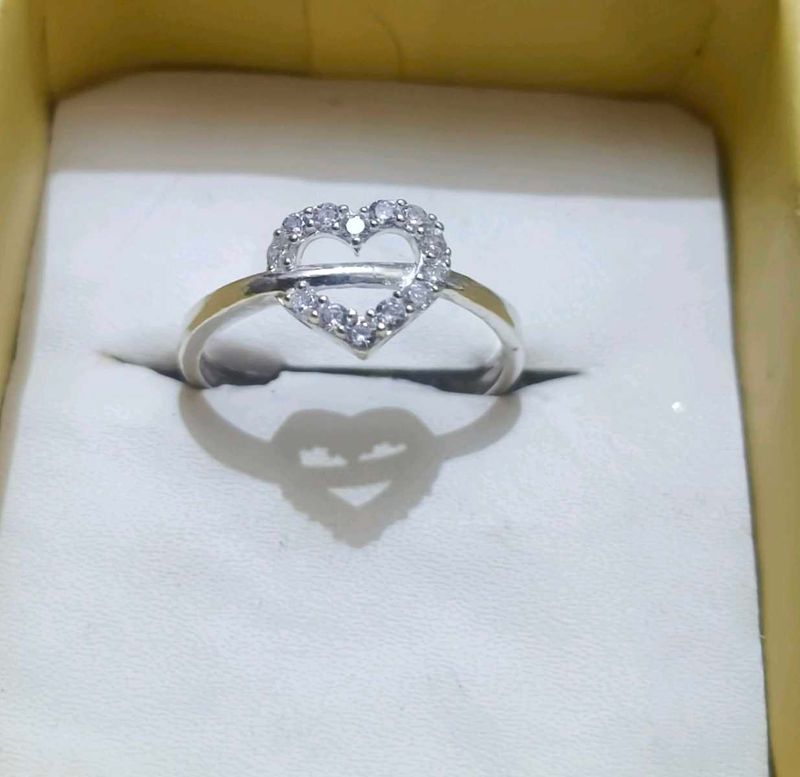 Heart shape pure silver ring