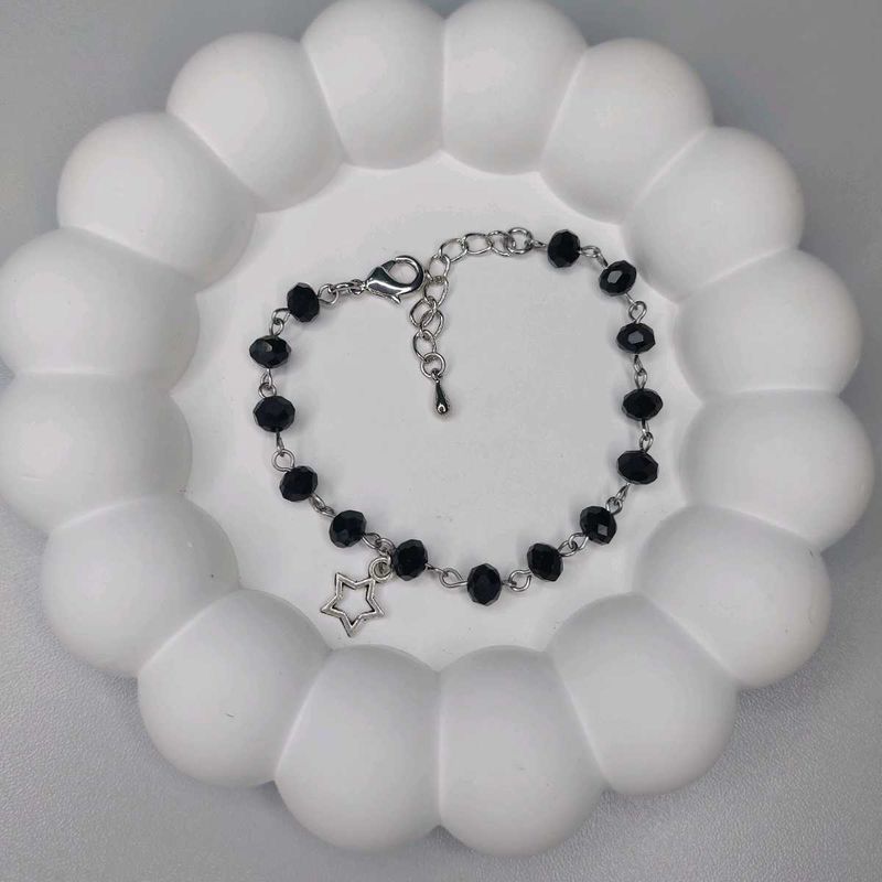 Black Beaded Bracelet with Star Charm