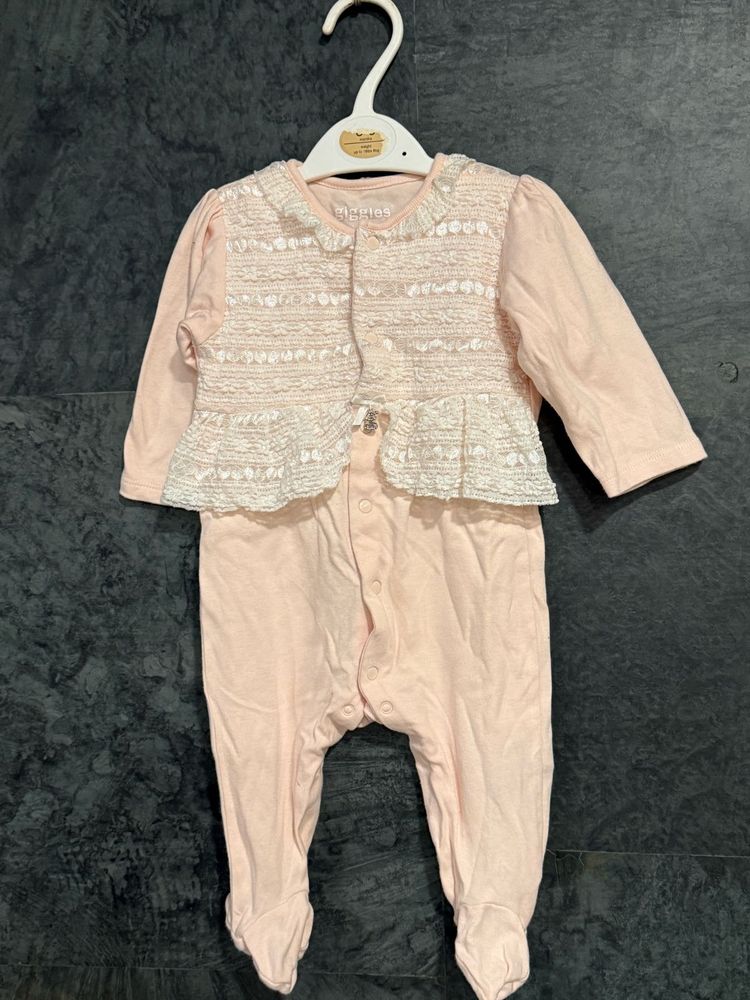 branded  Baby Girl's Pink Footie Sleepsuit