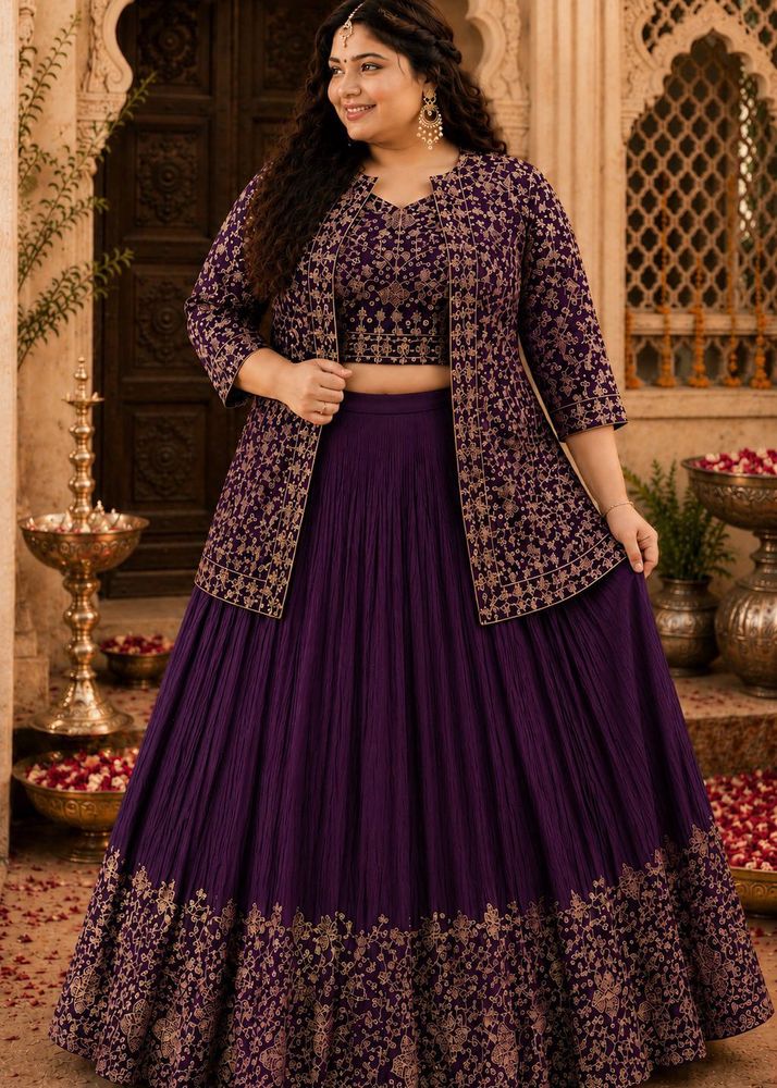 XL Purple Embroidered Lehenga Set