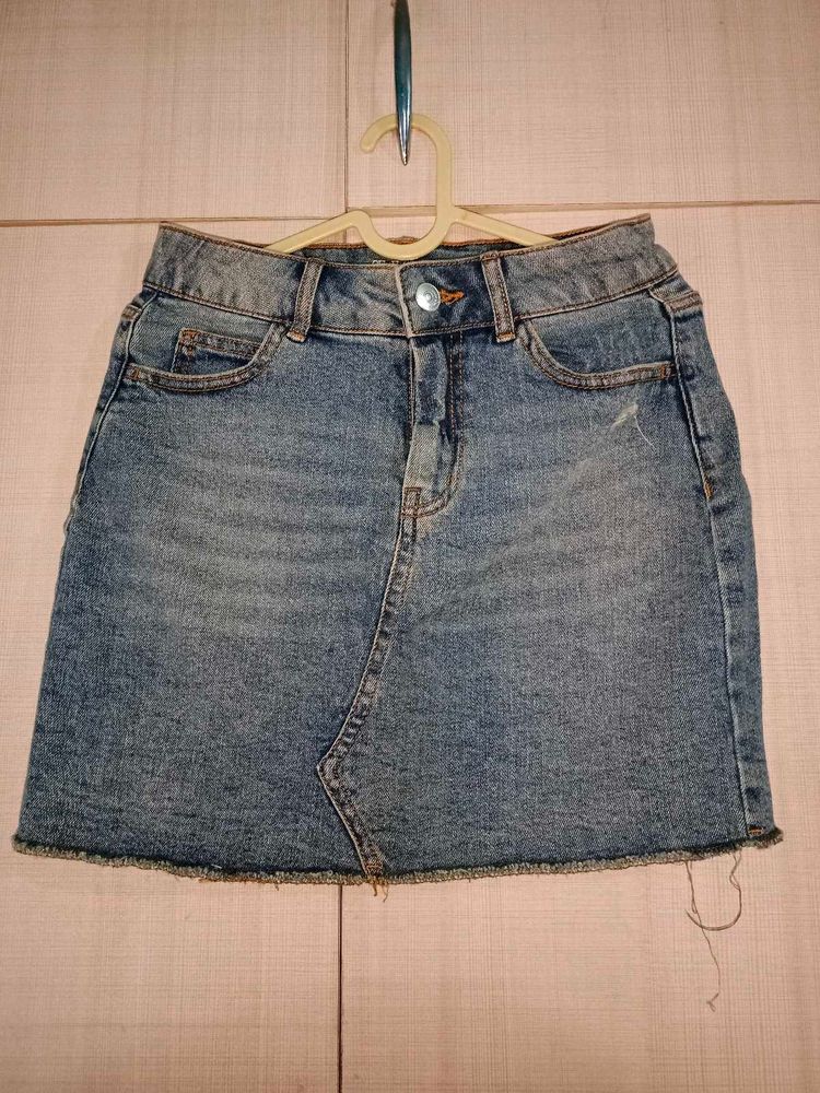 Distressed Denim Mini Skirt