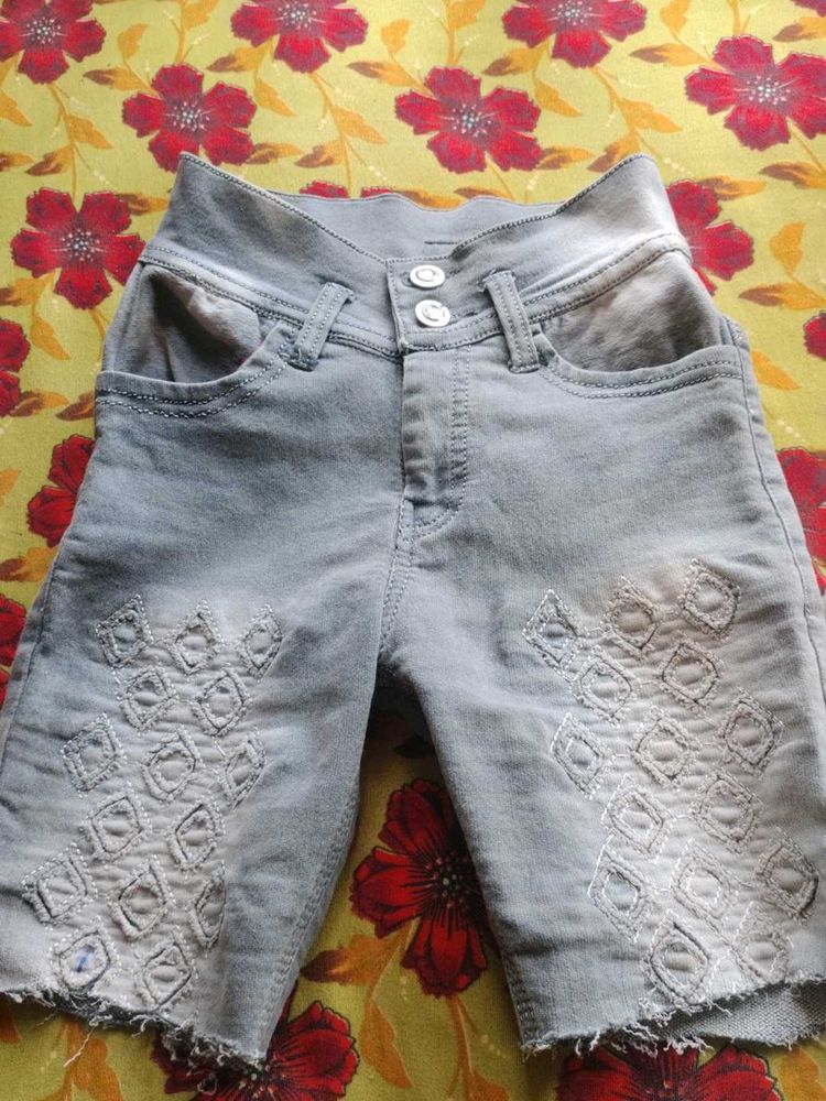 Embroidered Denim Shorts