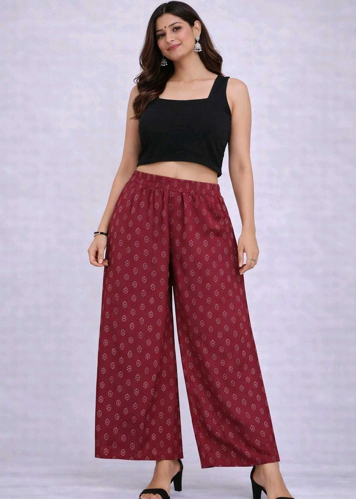 Maroon Printed Palazzo Pants