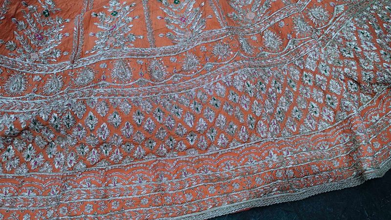orange dabka work lehanga