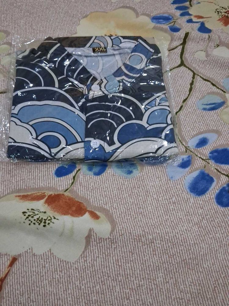 Blue Wave Print Shirt XXL