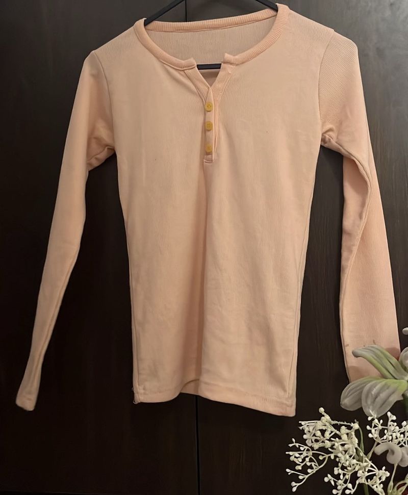 Soft Pink Long Sleeve Henley Top