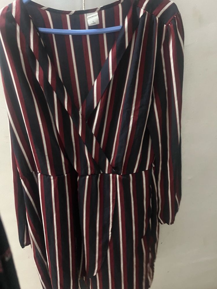 Multicoloured Striped Knee Length Dress