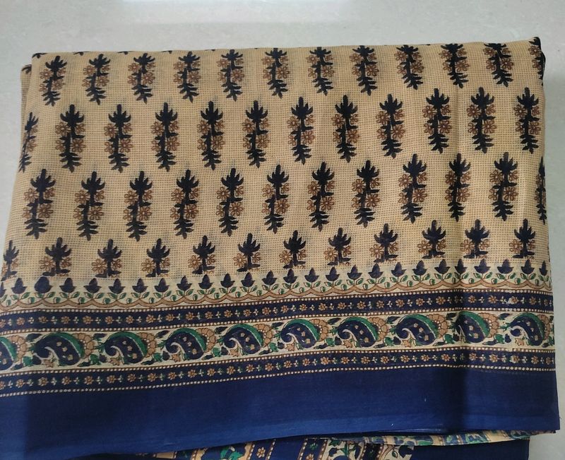 Tan Navy Blue Combo Printed DesignSaree #flashsale