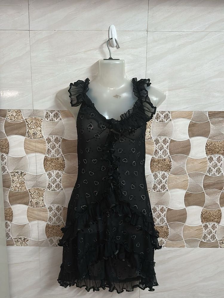 Black Ruffle Mini Dress