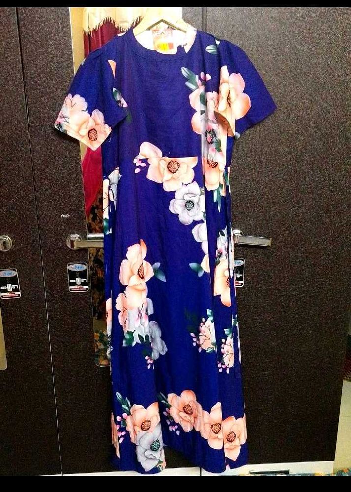 Floral Print Blue Midi Dress