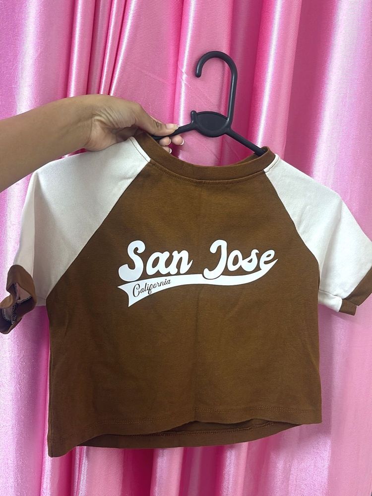 trendy Brown &amp; White San Jose Graphic crop top