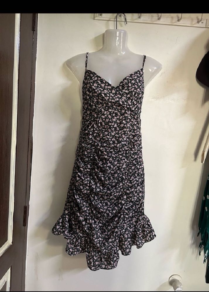 Floral Ruched Mini Dress with Ruffle Hem