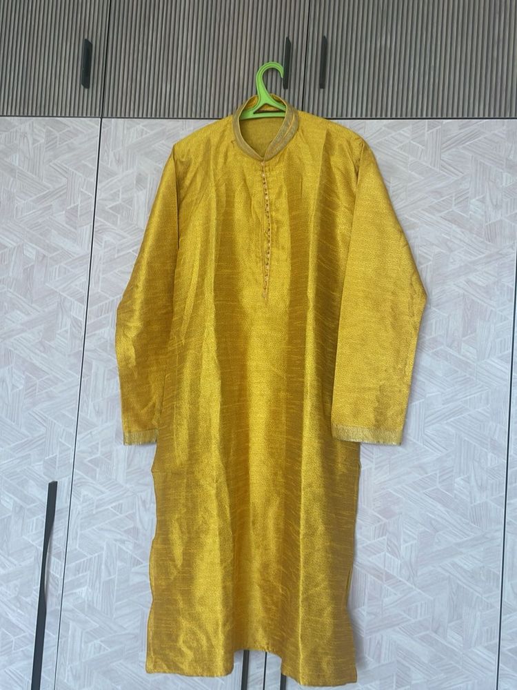 Yellow Silk Kurta - 40