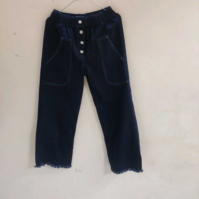 Dark Wash Denim Cropped Pants