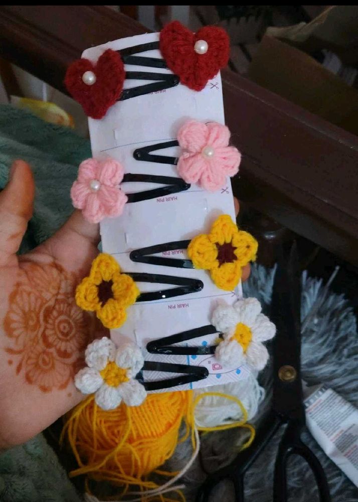 Handmade Crochet Hair Clips Set
