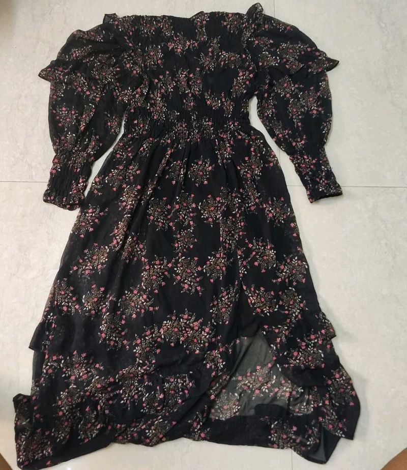 Floral Print Ruffled Midi Dress