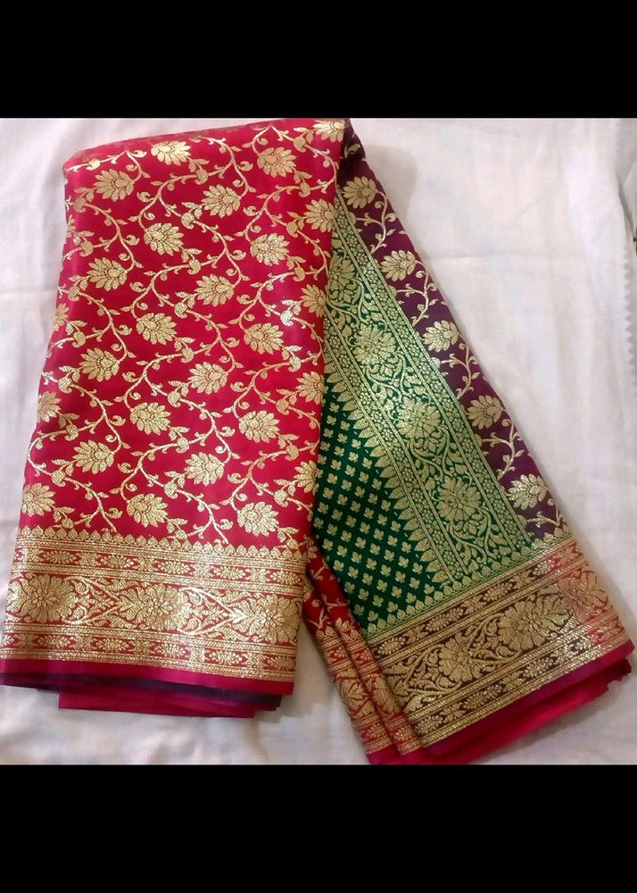 Offer Katan Banarasi Silk Saree pink And Rama Gree
