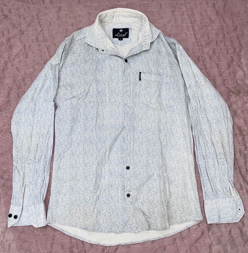 Men's Light Blue Printed Long Sleeve Shirt