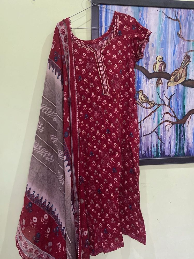 Red Printed Salwar Kameez