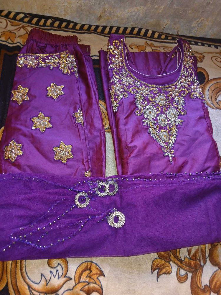 Purple Embroidered Salwar Kameez Set
