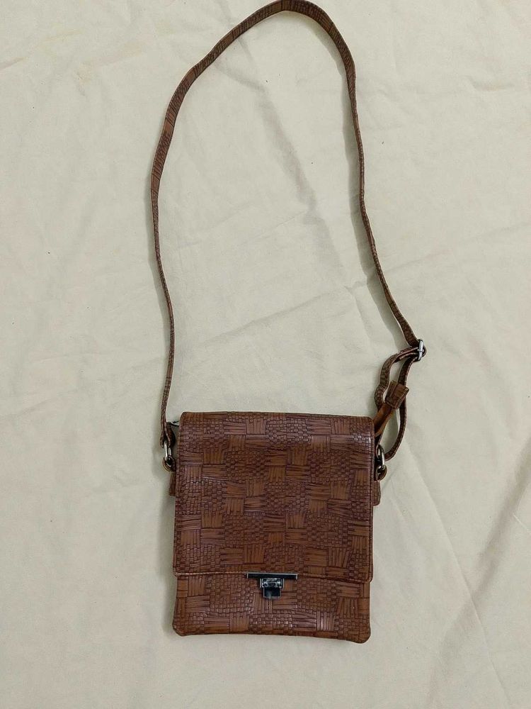 Brown Textured Crossbody Bag
